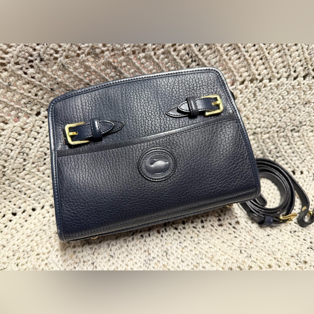 Vintage Dooney and Bourke Rare Solid Navy Zip Top Satchel